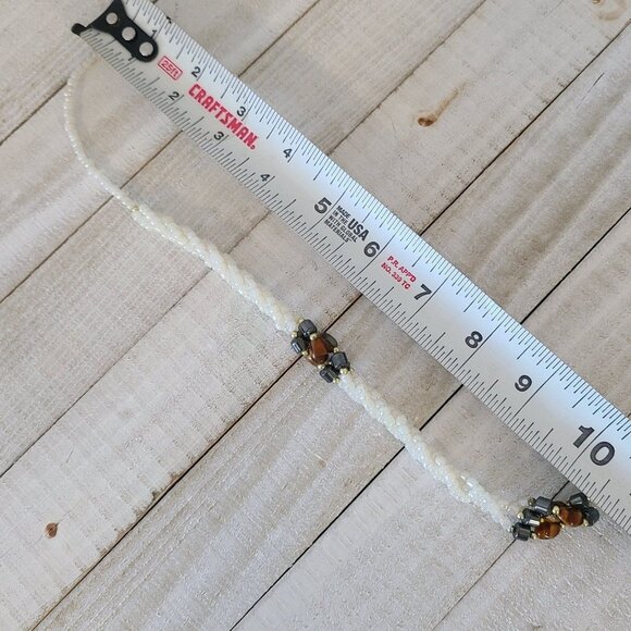 Beaded Necklace Hematite Stone white Irridescent Glass Beads Multi Strand Twist - Picture 7 of 7